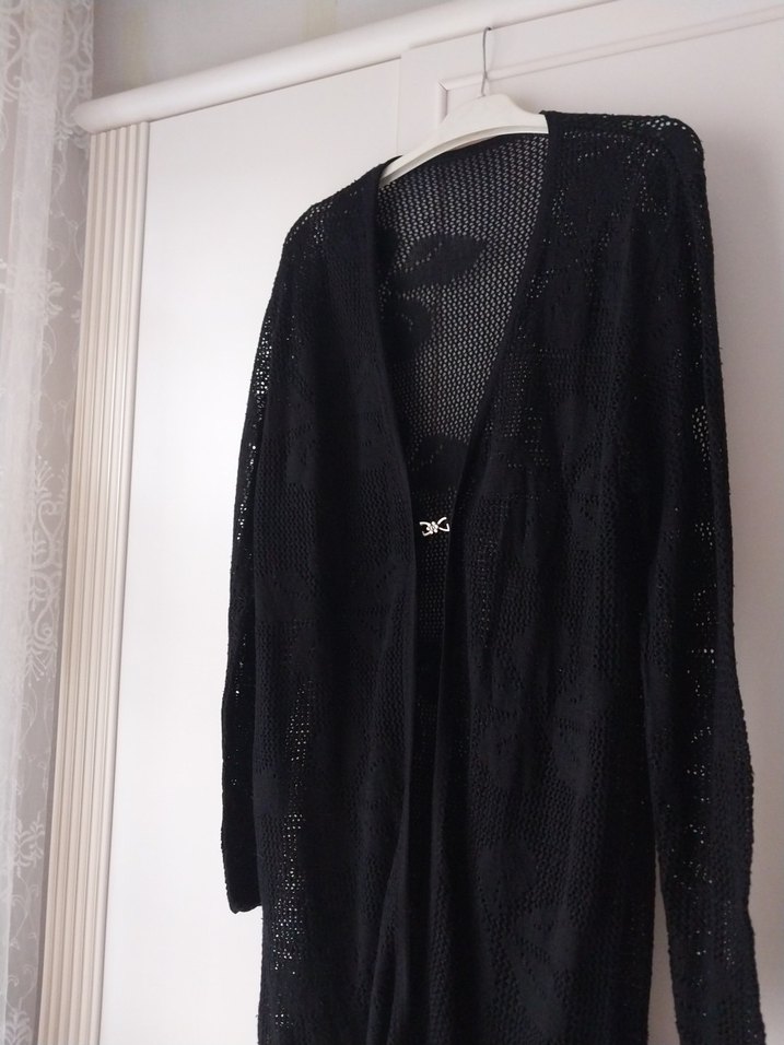 Uzun Siyah Örgü Kadın Hırka - Görsel 2