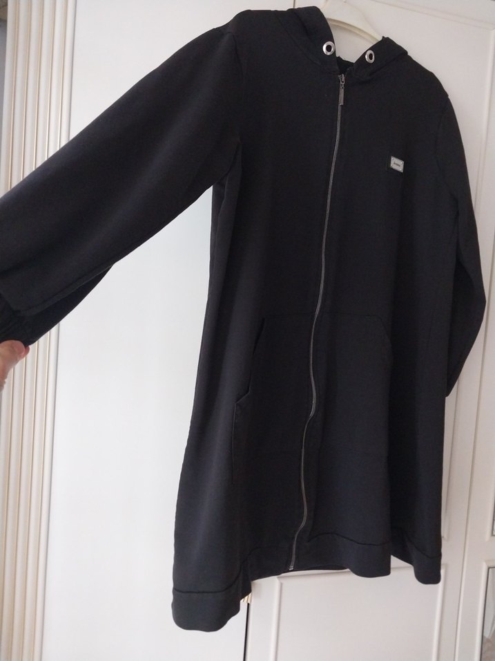 Siyah Kapüşonlu Midi Hamile Ceketi - Görsel 3