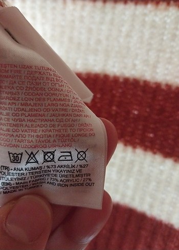 kiremit ve krem rengi Çizgili Örgü Kadın Kazak - Görsel 8