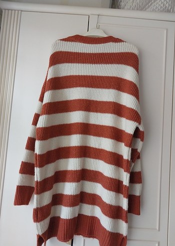 kiremit ve krem rengi Çizgili Örgü Kadın Kazak - Görsel 6