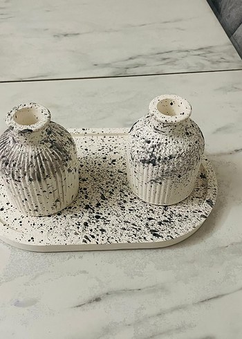 Gri-Beyaz  vazo set - Görsel 3