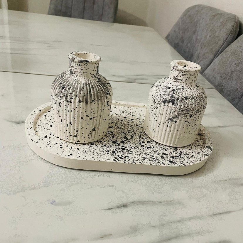 Gri-Beyaz  vazo set - Görsel 2