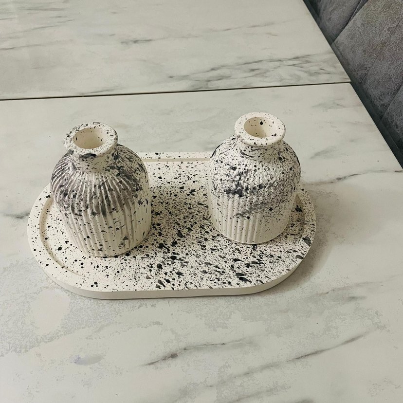 Gri-Beyaz  vazo set - Görsel 3