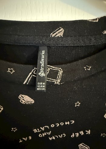 Stradivarius Siyah Uzun Kollu Rahat Kesim Hamile Tişört - Görsel 2