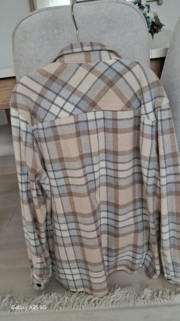 Bej Gri Ekoseli Pamuklu erkek Gömlek - Görsel 2