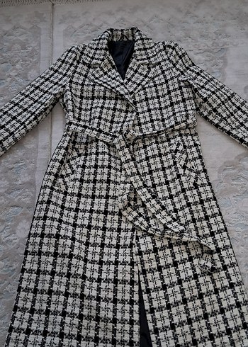 Kemerli Uzun Ekose Kadın Kaban - Görsel 2