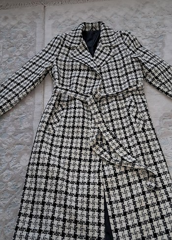 Kemerli Uzun Ekose Kadın Kaban - Görsel 3