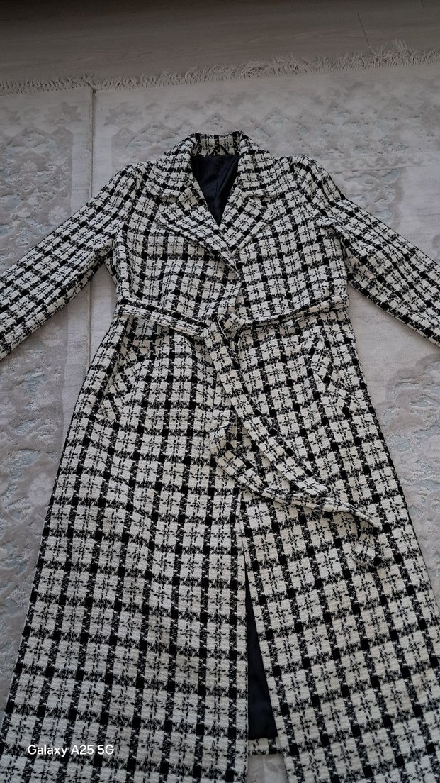 Kemerli Uzun Ekose Kadın Kaban - Görsel 2