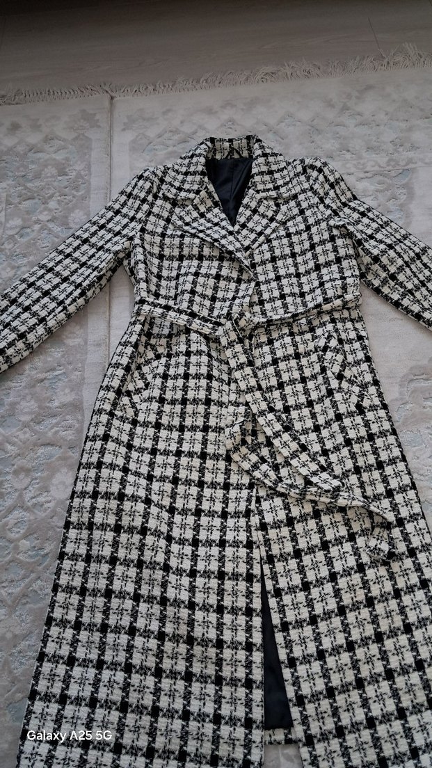 Kemerli Uzun Ekose Kadın Kaban - Görsel 3