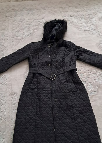 Siyah Kemerli Kadın Uzun Mont - Görsel 3