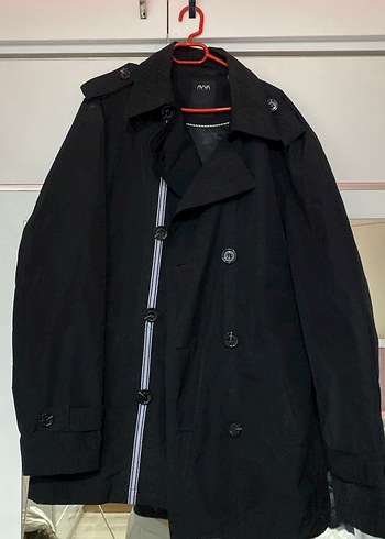 Siyah Erkek Midi Boy Düğmeli Kaban trençkot - Görsel 2