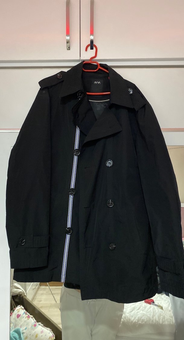 Siyah Erkek Midi Boy Düğmeli Kaban trençkot - Görsel 2