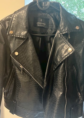 Siyah Yılan Desenli Biker Deri Ceket - Görsel 2