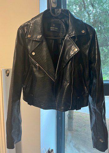Siyah Yılan Desenli Biker Deri Ceket - Görsel 3