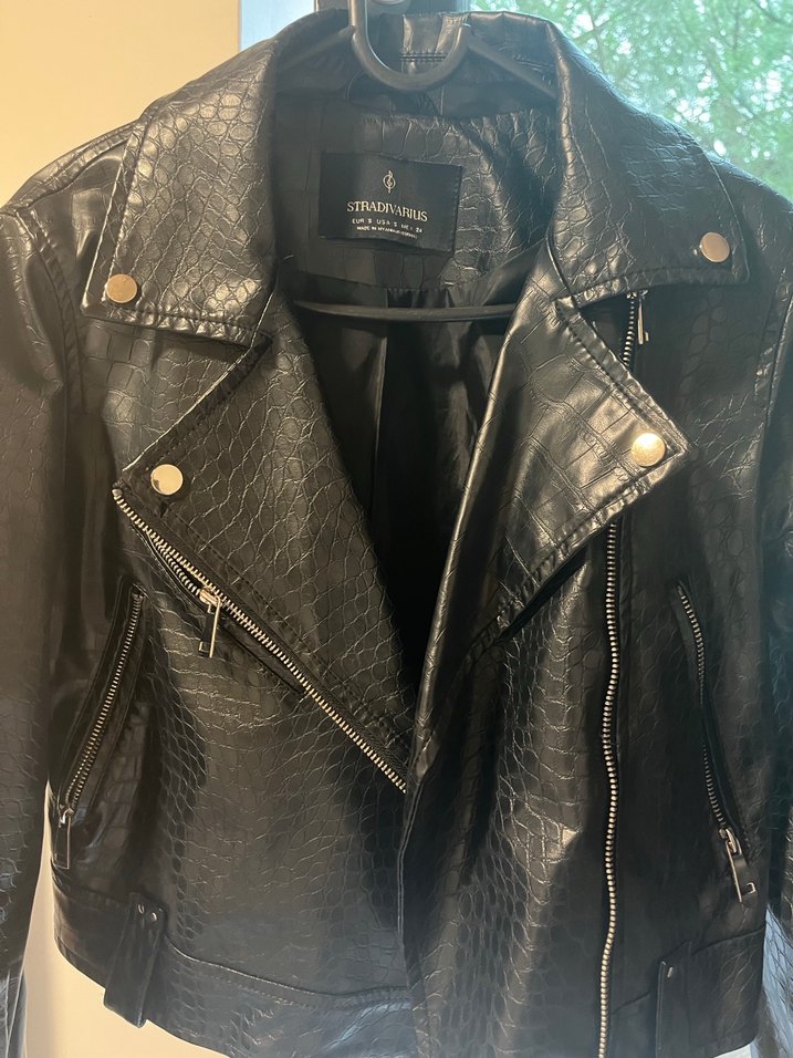 Siyah Yılan Desenli Biker Deri Ceket - Görsel 2