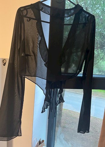 Drapeli Siyah Gotik Kadın Bluz - Görsel 3