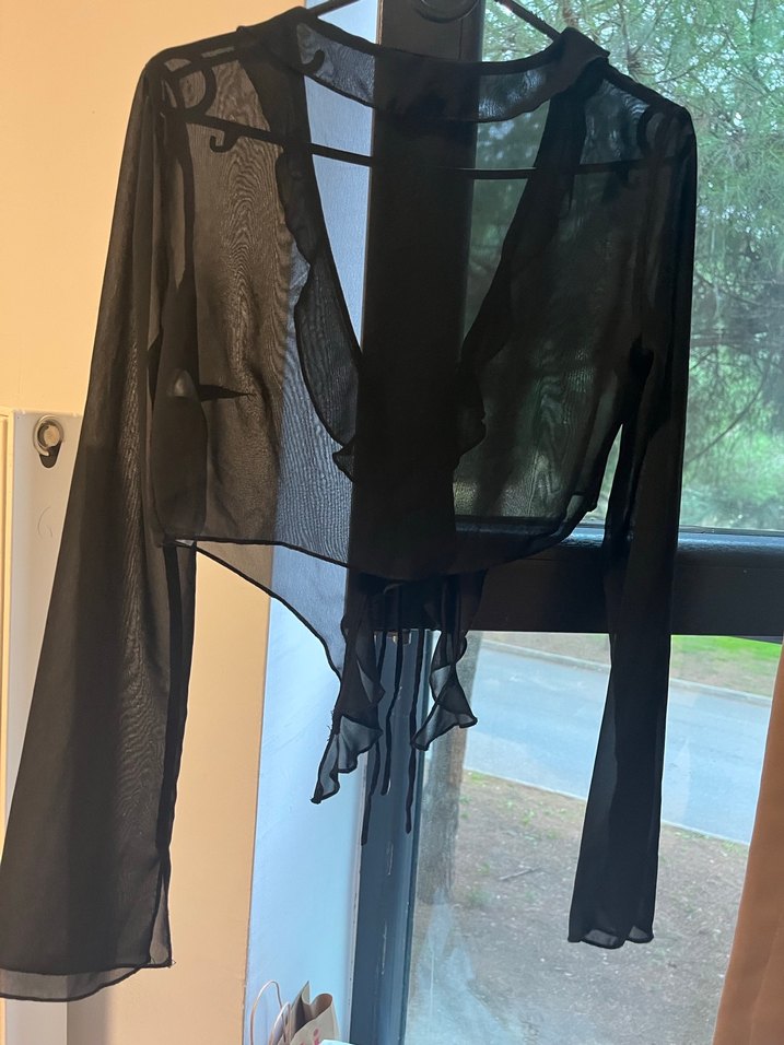 Drapeli Siyah Gotik Kadın Bluz - Görsel 3