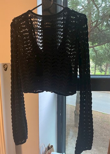 bohem Siyah Örgü Kadın Hırka - Görsel 3