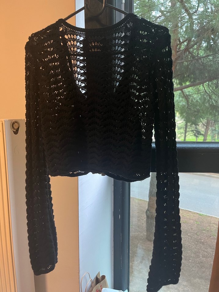 bohem Siyah Örgü Kadın Hırka - Görsel 3