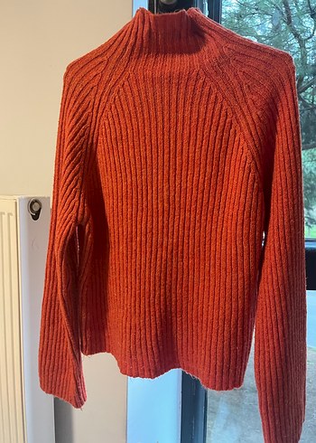 Turuncu Yüksek Yakalı Kadın Triko Kazak - Görsel 2