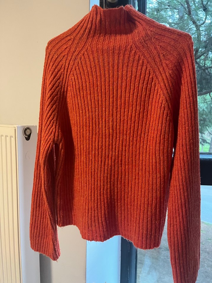 Turuncu Yüksek Yakalı Kadın Triko Kazak - Görsel 2