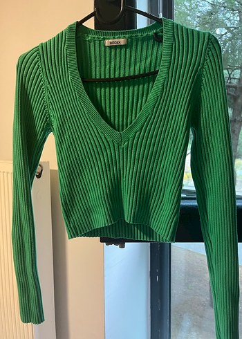 Yeşil V Yaka Triko Kadın Kazak - Görsel 2
