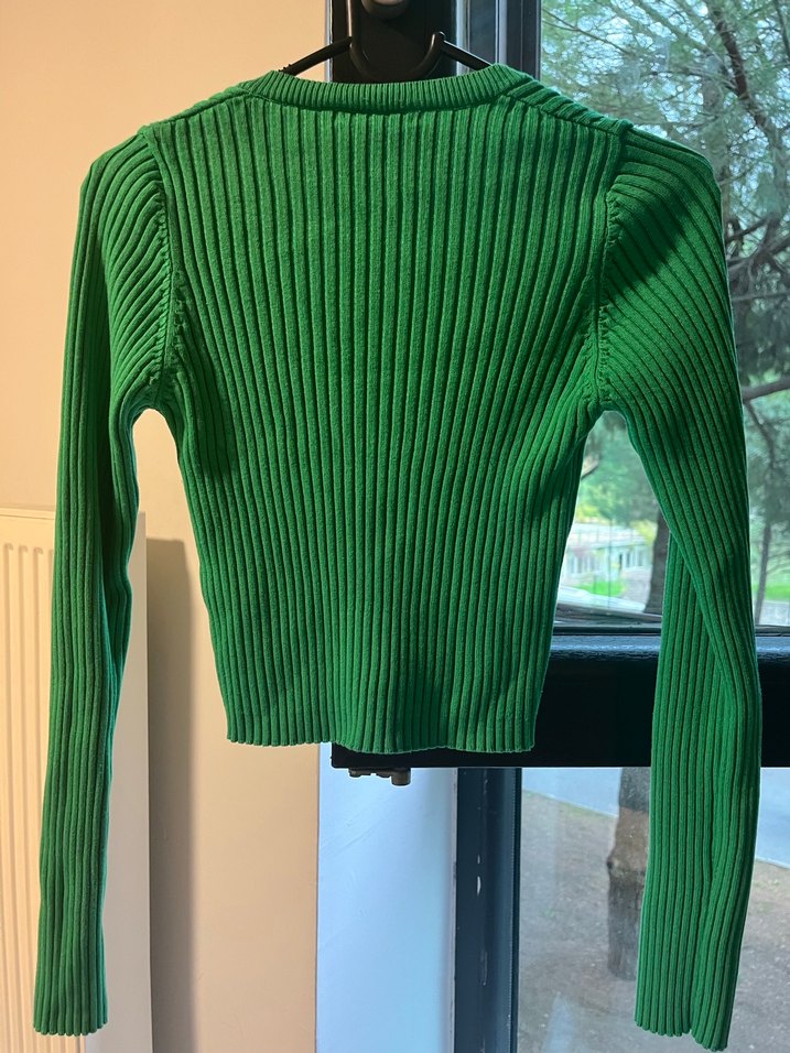 Yeşil V Yaka Triko Kadın Kazak - Görsel 3