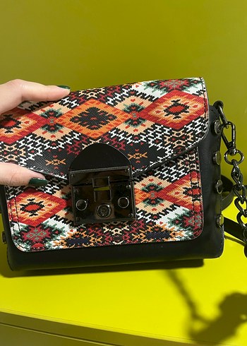 Renkli Zincir Detaylı Bohem Kadın Deri Çanta - Görsel 6