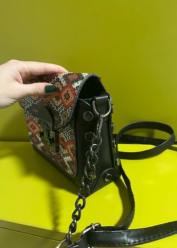 Renkli Zincir Detaylı Bohem Kadın Deri Çanta - Görsel 5