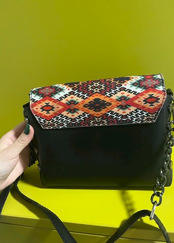 Renkli Zincir Detaylı Bohem Kadın Deri Çanta - Görsel 4