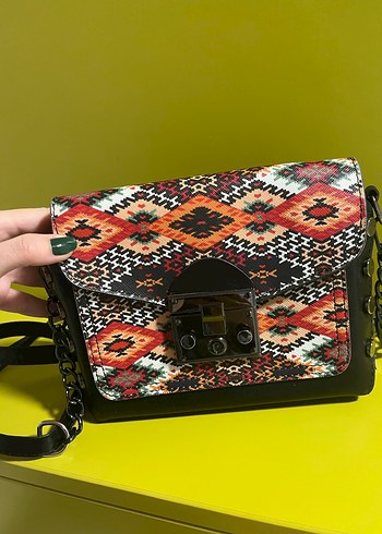 Renkli Zincir Detaylı Bohem Kadın Deri Çanta - Görsel 2