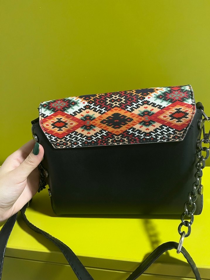Renkli Zincir Detaylı Bohem Kadın Deri Çanta - Görsel 4