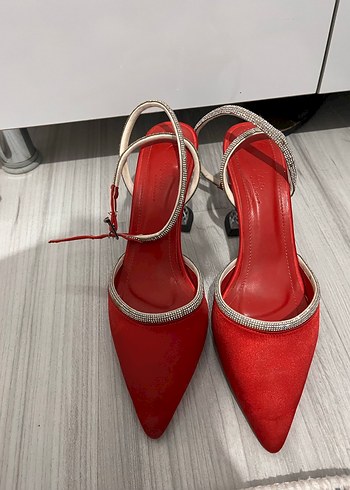 Kırmızı Parlak Yılan Desenli Topuklu Kadın Ayakkabı - Görsel 6