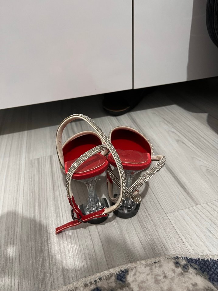 Kırmızı Parlak Yılan Desenli Topuklu Kadın Ayakkabı - Görsel 2