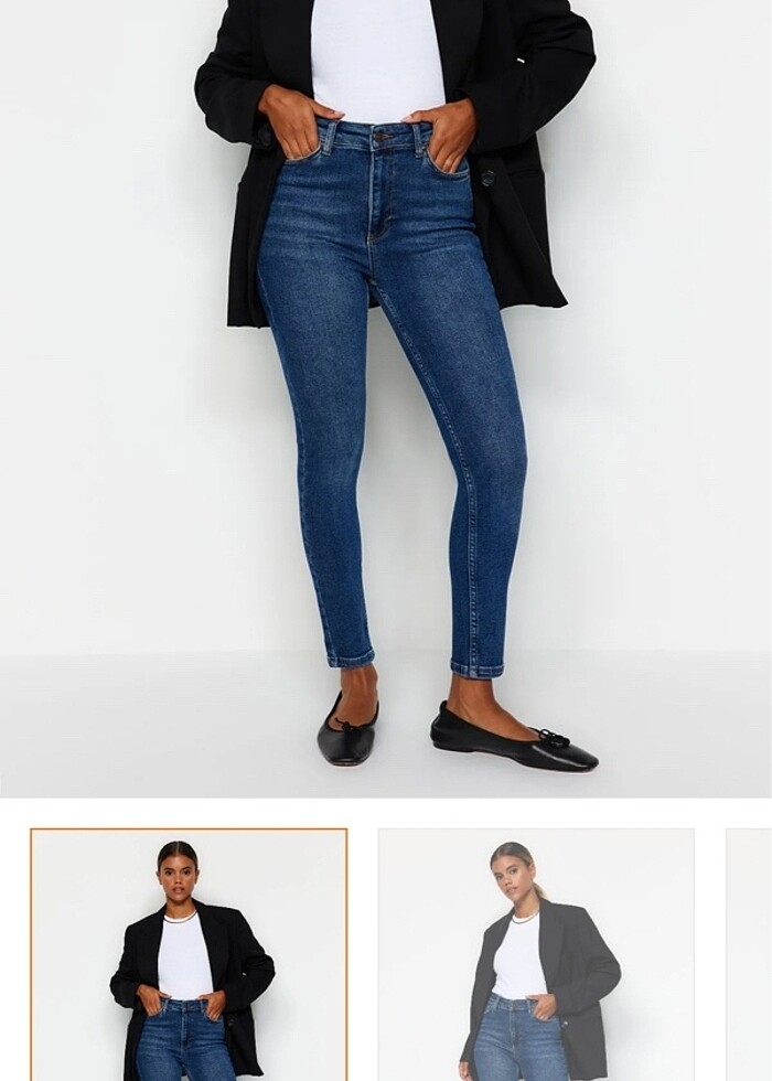 Lacivert yüksek bel skinny Jeans - Görsel 5