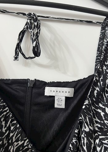 Siyah Beyaz Bağcıklı Mini Elbise - Görsel 3