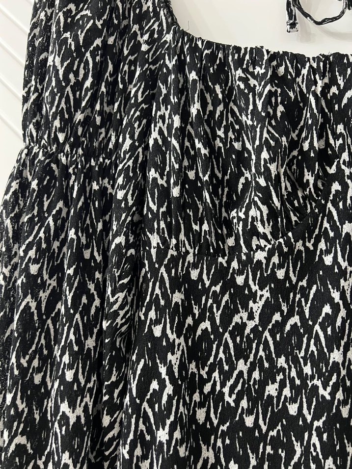 Siyah Beyaz Bağcıklı Mini Elbise - Görsel 2