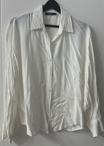 Beyaz Keten Düğmeli Kadın Gömlek - Görsel 2