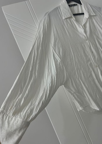 Beyaz Keten Düğmeli Kadın Gömlek - Görsel 3