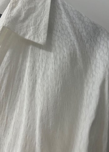 Beyaz Keten Düğmeli Kadın Gömlek - Görsel 4