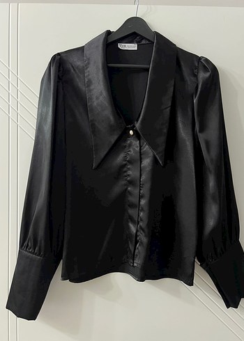 Saten Görünümlü Siyah Kadın Gömlek - Görsel 2