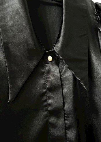 Saten Görünümlü Siyah Kadın Gömlek - Görsel 3
