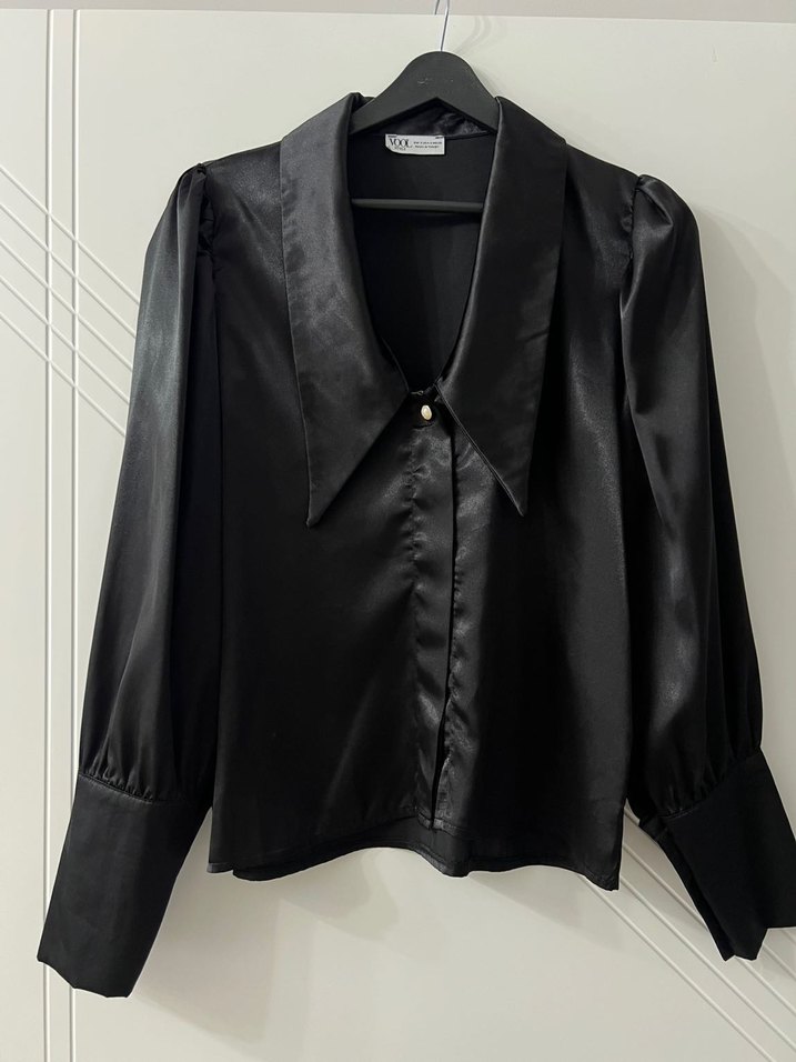 Saten Görünümlü Siyah Kadın Gömlek - Görsel 2