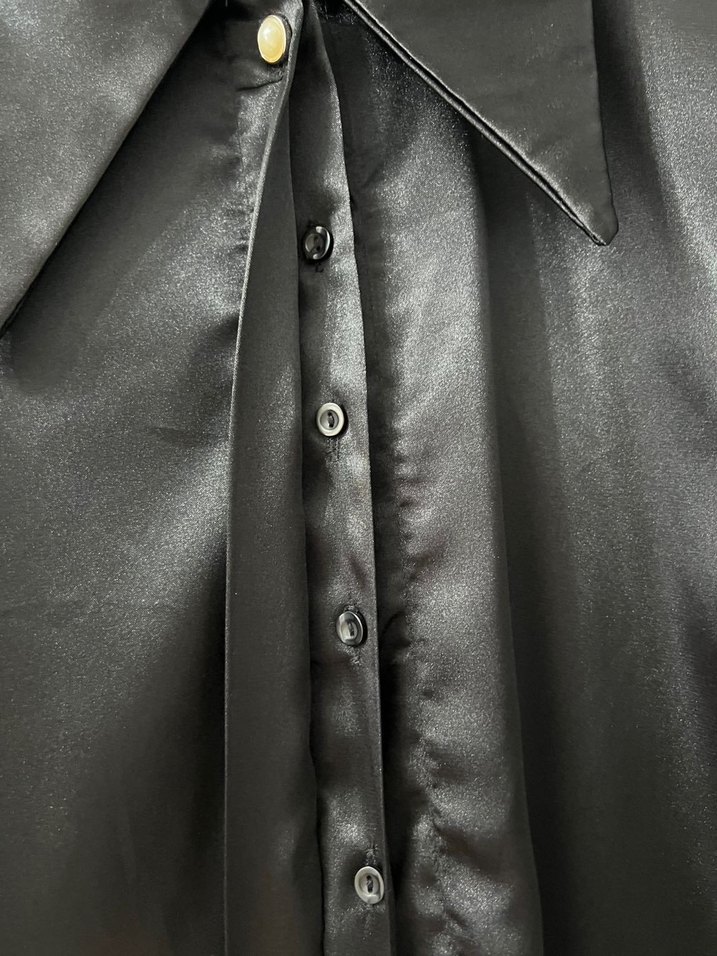 Saten Görünümlü Siyah Kadın Gömlek - Görsel 5