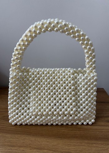 İnci Boncuklu Beyaz Örgü Kadın Çanta - Görsel 2