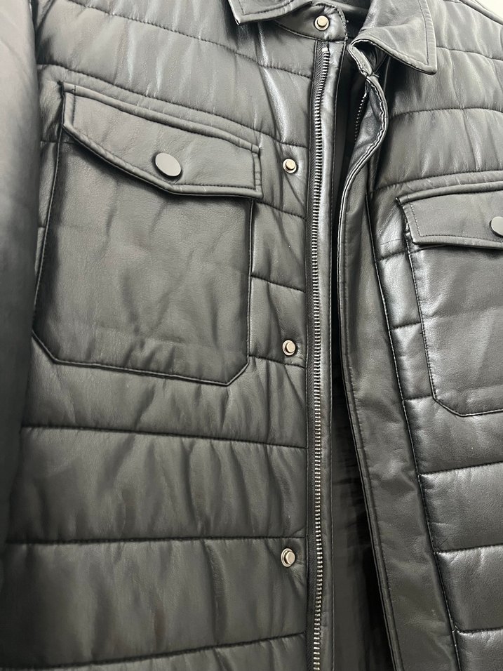 Düğmeli Siyah Erkek Deri Ceket - Görsel 2