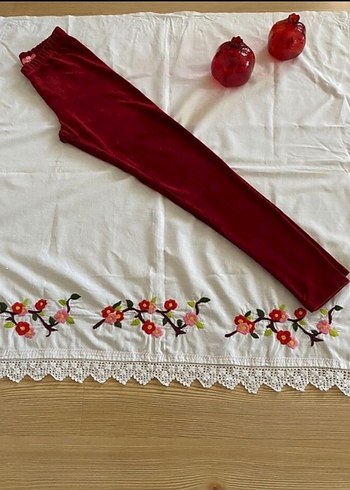 Bordo Kadife Tayt - Görsel 2