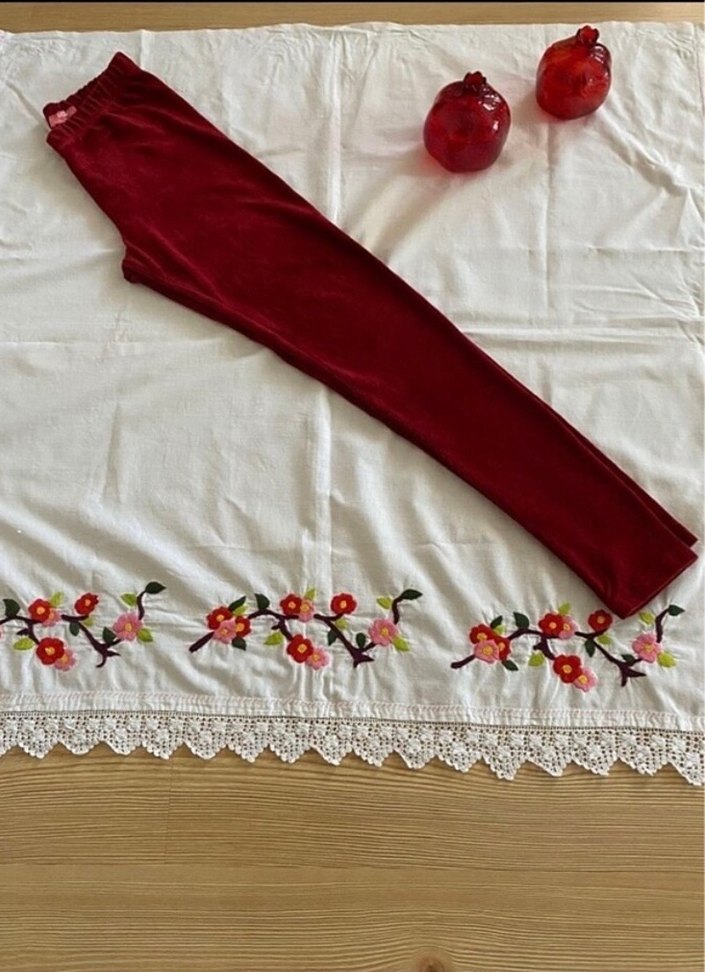 Bordo Kadife Tayt - Görsel 2