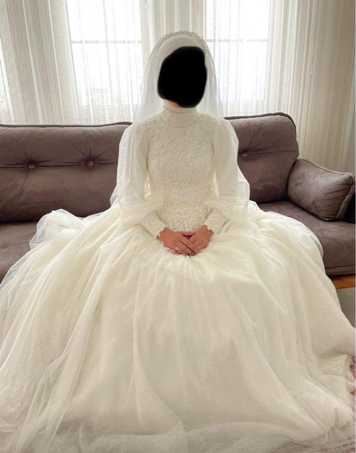 Uzun Kollu Vintage Prenses Gelinlik - Görsel 2