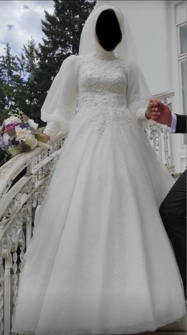 Uzun Kollu Vintage Prenses Gelinlik - Görsel 3